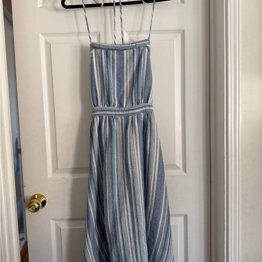 Fashion On Earth corset back Fit And Flare Blue White Striped midi dress large